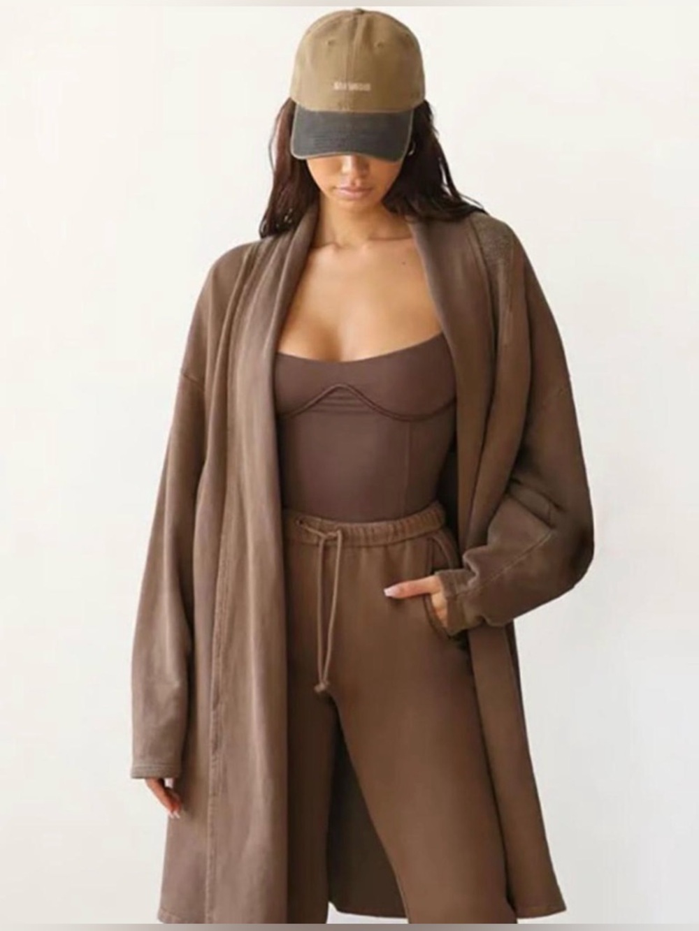 Joah Brown Oversized French Terry Cardigan Cocoa ONE SIZE/OS - Picture 2 of 10